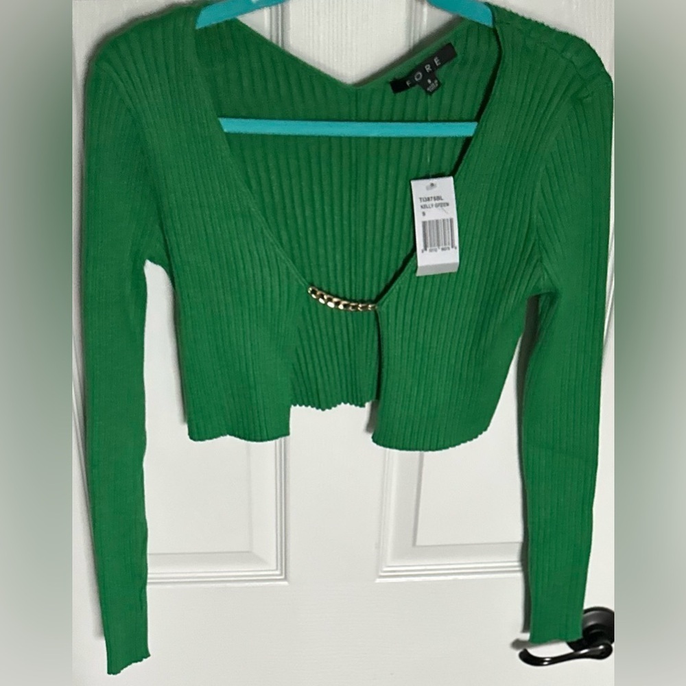 ‼️RARE‼️🎸FORE🎸🔥NWT🔥Chain Rib Knit Cropped Sweater—S - Picture 4 of 16
